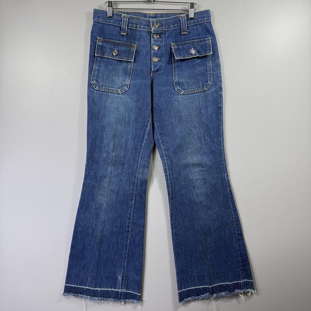 Vintage Levis Big E Orange Tab Jeans Womens 30x30 Bell Bottom Button Fly